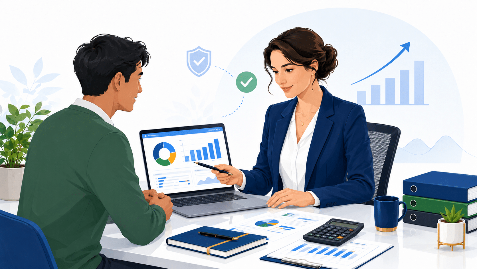 Bookkeeping workspace with organized financial documents