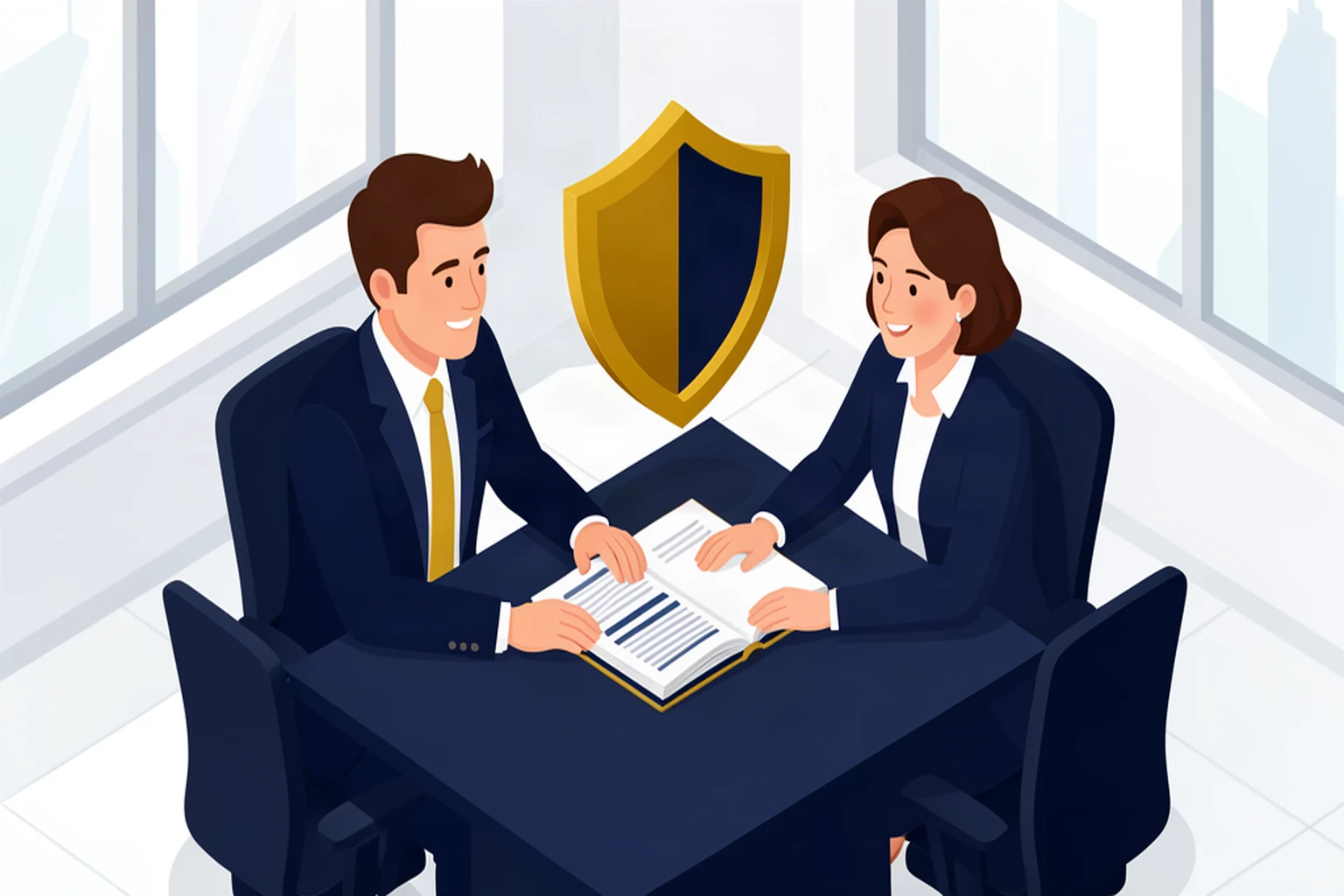 Financial advisor meeting with business owner about tax protection, isometric illustration