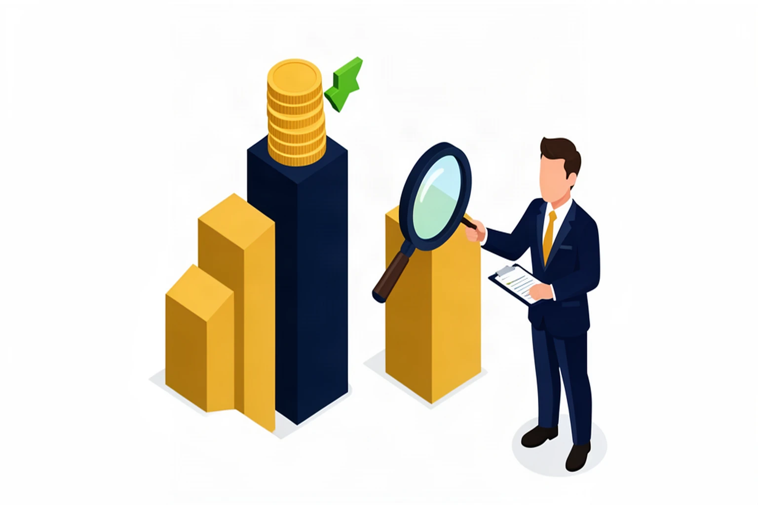 Isometric comparison chart of salary and dividend tax outcomes with gold coins