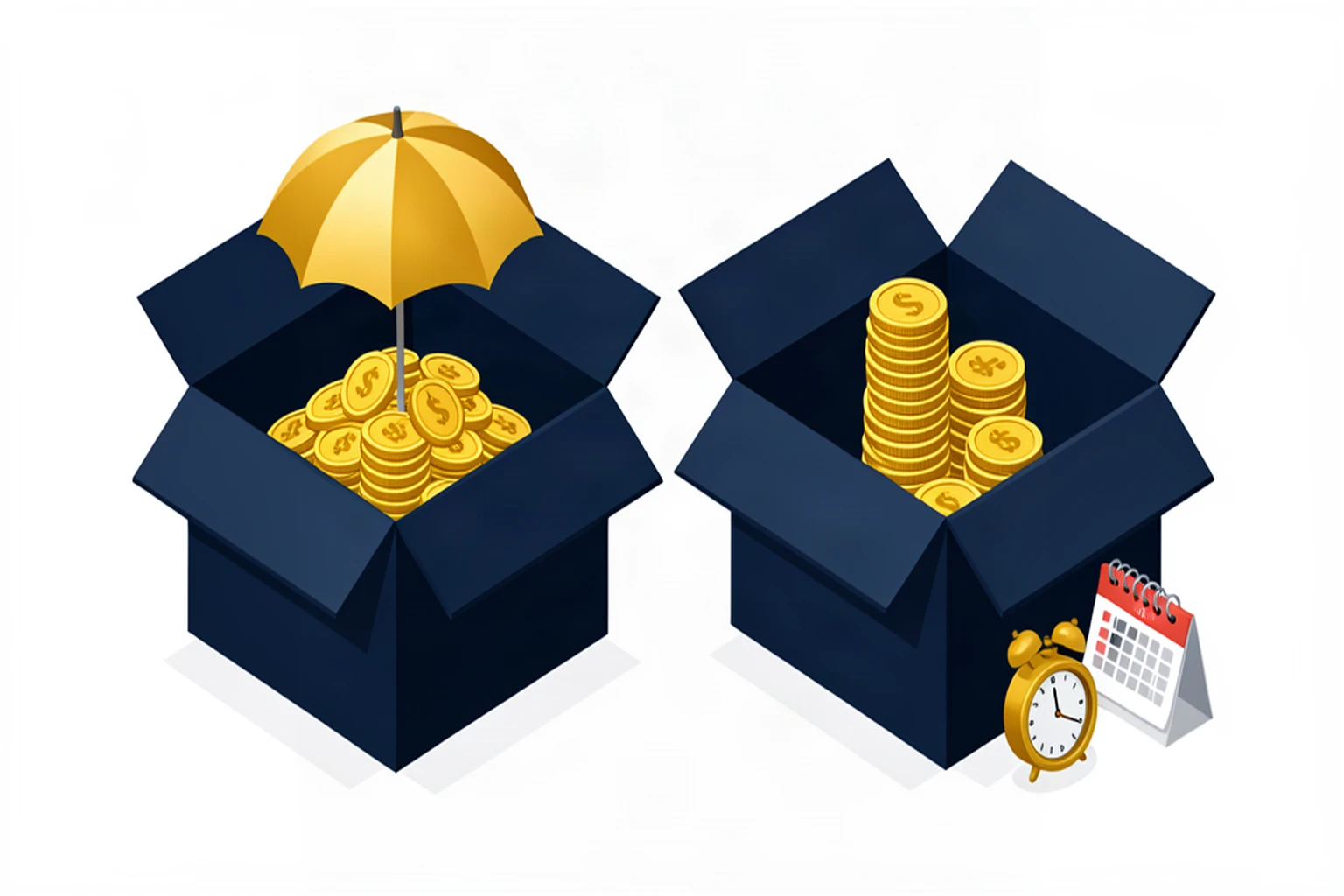 Two savings containers representing tax-free and tax-deferred growth, isometric illustration