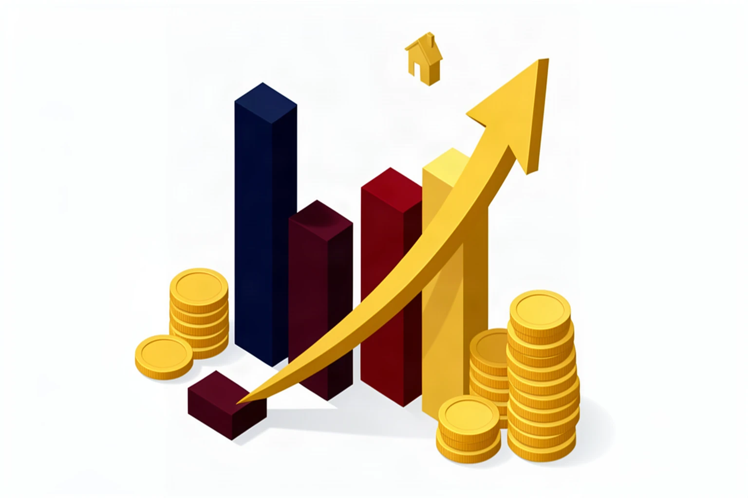 Isometric chart showing debt going down and savings going up
